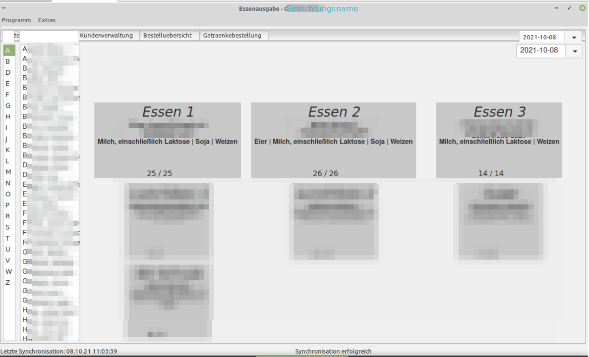 Ausgabeprogramm Anzeige im Reiter Essenausgabe