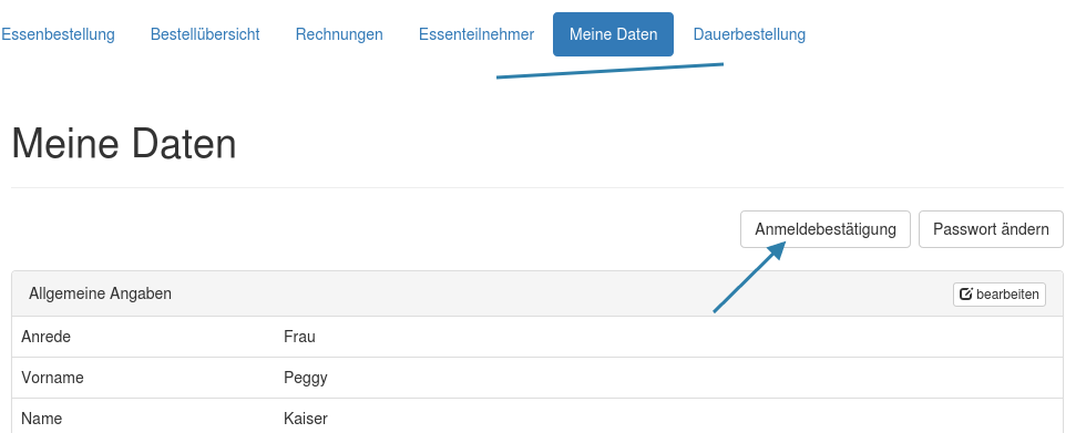 Anmeldebestätigung im Kundenbereich herunterladen