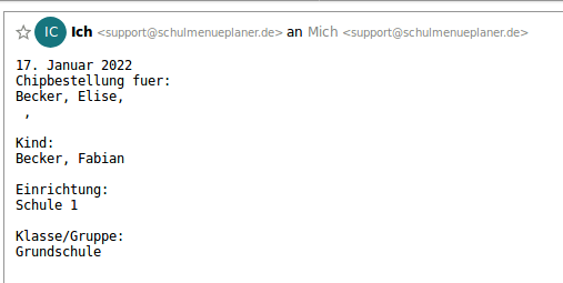 Chip bestellen Email an Verwaltung