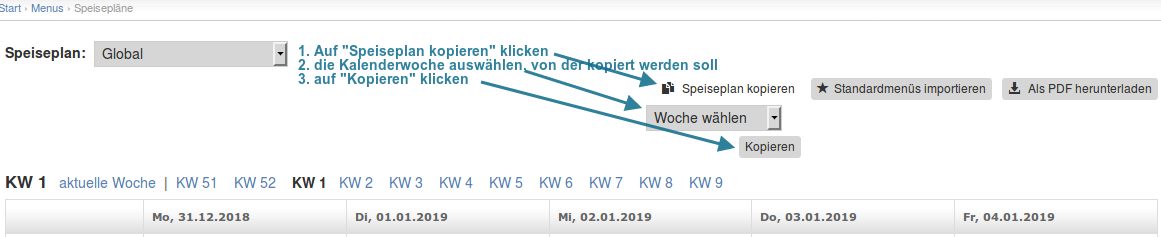Wochenspeiseplan kopieren