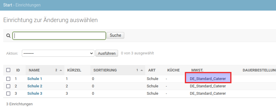 verwendeten Umsatzsteuer/Mehrwertseuer Satz in Einrichtung anzeigen