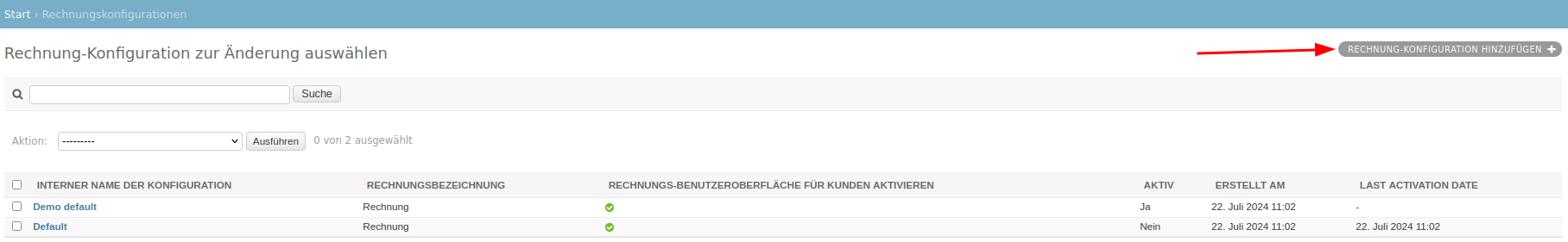 Rechnungsmodul Konfiguration