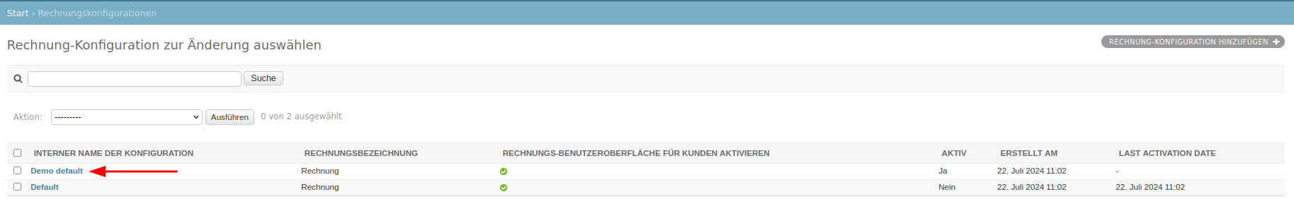 Rechnungsmodul Konfiguration