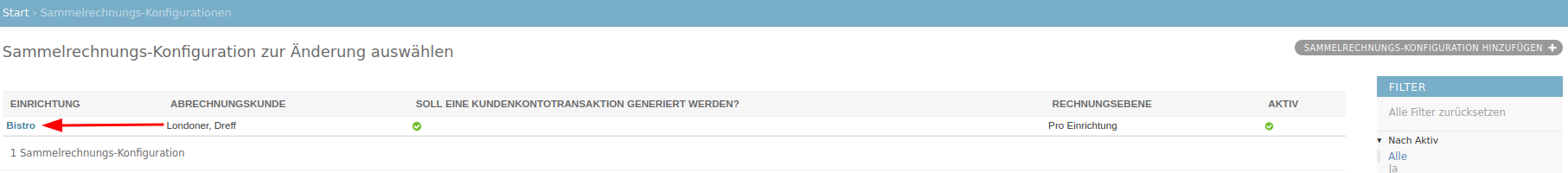 Sammelrechnung Konfiguration